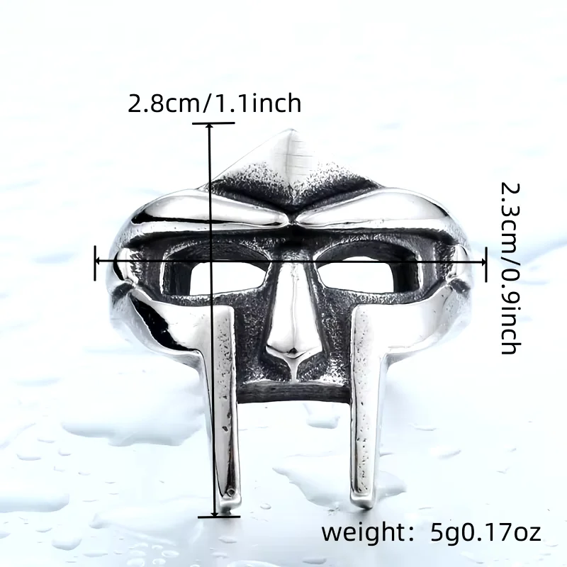 Vintage goth mf doom máscara anel de articulação ajustável para homens gladiador punk egípcio faraó masculino anel aberto jóias