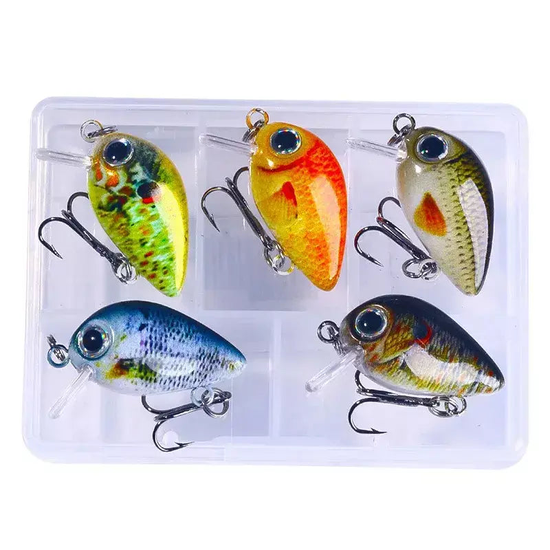 5 pçs/set mini kit crankbait 1.5g/3cm isca de pesca wobblers pequeno artificial flutuante isca dura equipamento de pesca com caixa pesca