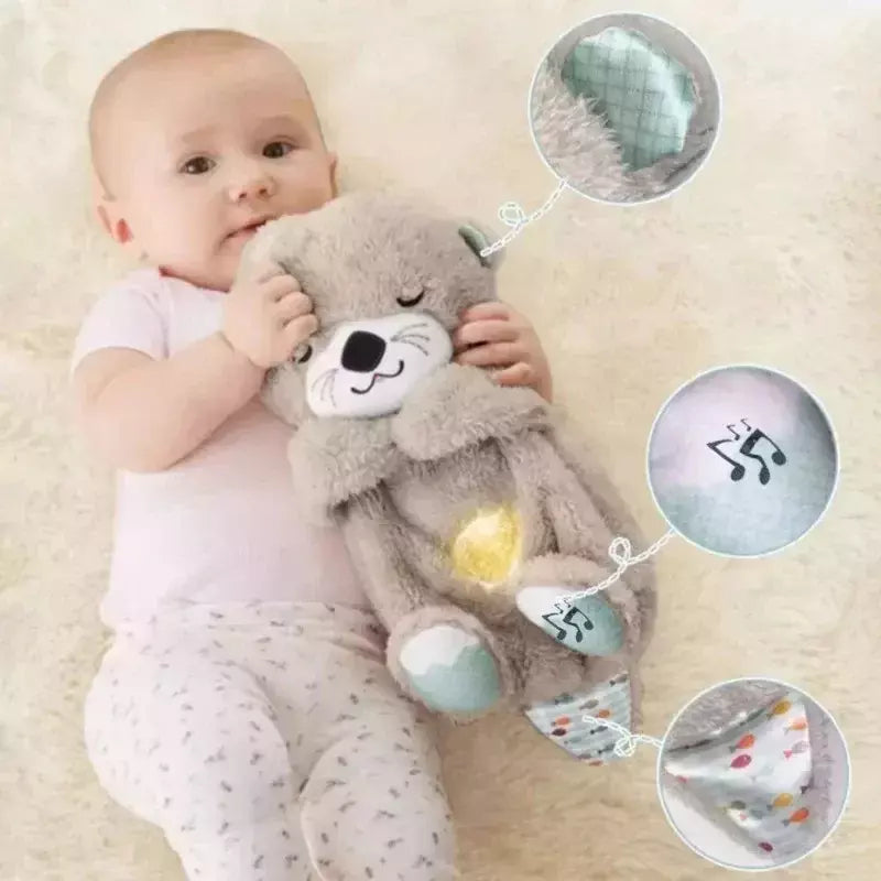 Baby Breath Bear Calmante Otter Plush Toy, Criança Calmante Música, Companheiro do sono, Som e Luz, Presentes de boneca