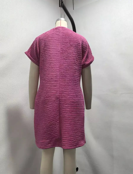 2026 robe femmes soiree manga curta em torno do pescoço mini vestido de cor sólida das mulheres bolso novo solto escritório deslocamento versátil vestido