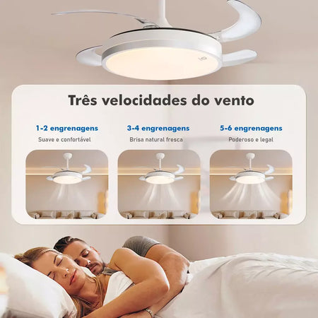 Ventilador de Teto Inteligente com Luz Invisível 3CCT e Controle Remoto - Design Dobrável, 3 Velocidades, Timer e App Tuya