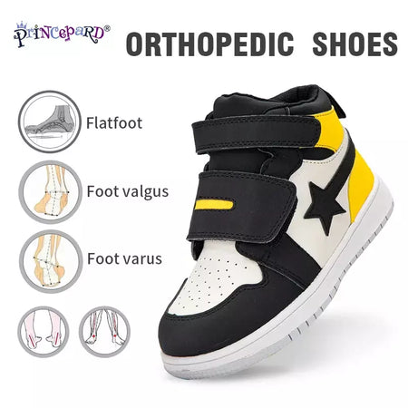 Sapatilhas para crianças, sapatos ortopédicos para crianças, ponta dos pés, suporte de tornozelo alto para caminhada, tênis de sola antiderrapante de fundo duro para meninas meninos pés chatos