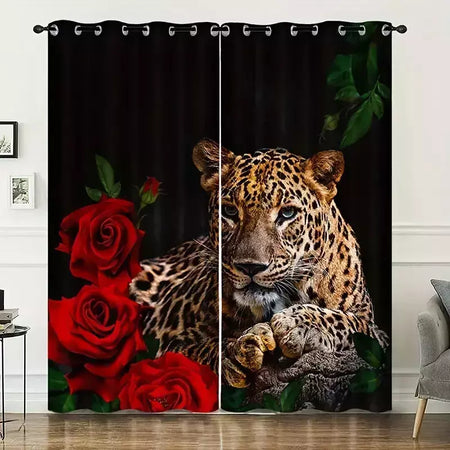 3D Printed Rose Shading Window Curtain para crianças, leão, tigre, lobo, animal, sala de estar, quarto, cozinha, porta, salão, decoração de casa