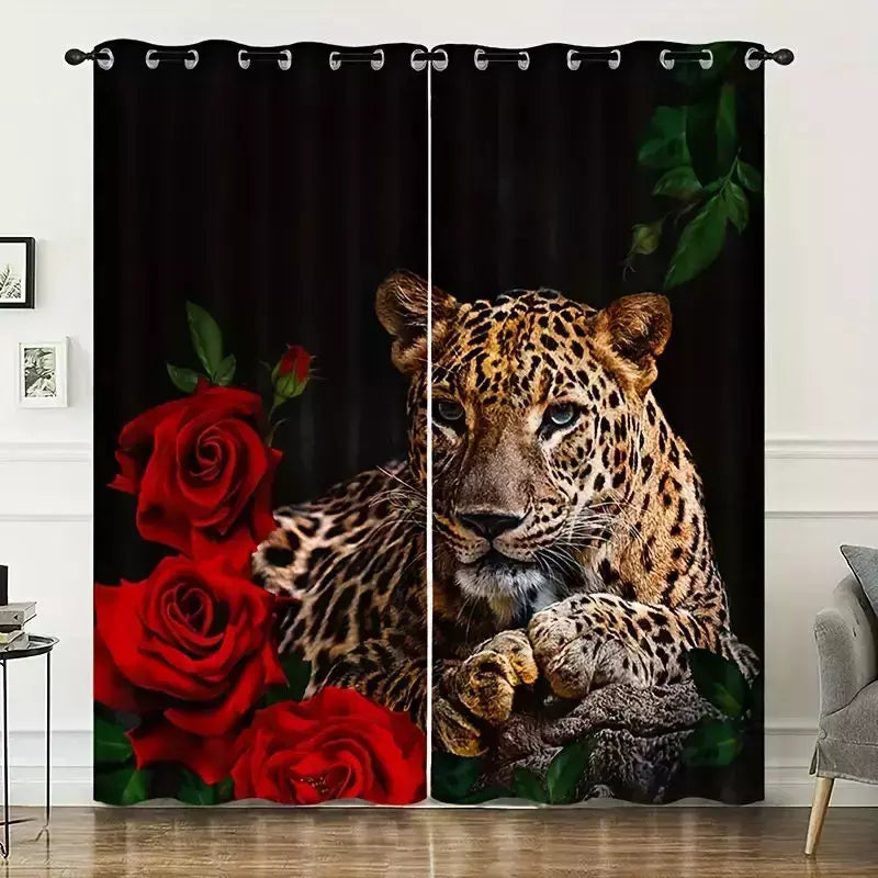 3D Printed Rose Shading Window Curtain para crianças, leão, tigre, lobo, animal, sala de estar, quarto, cozinha, porta, salão, decoração de casa