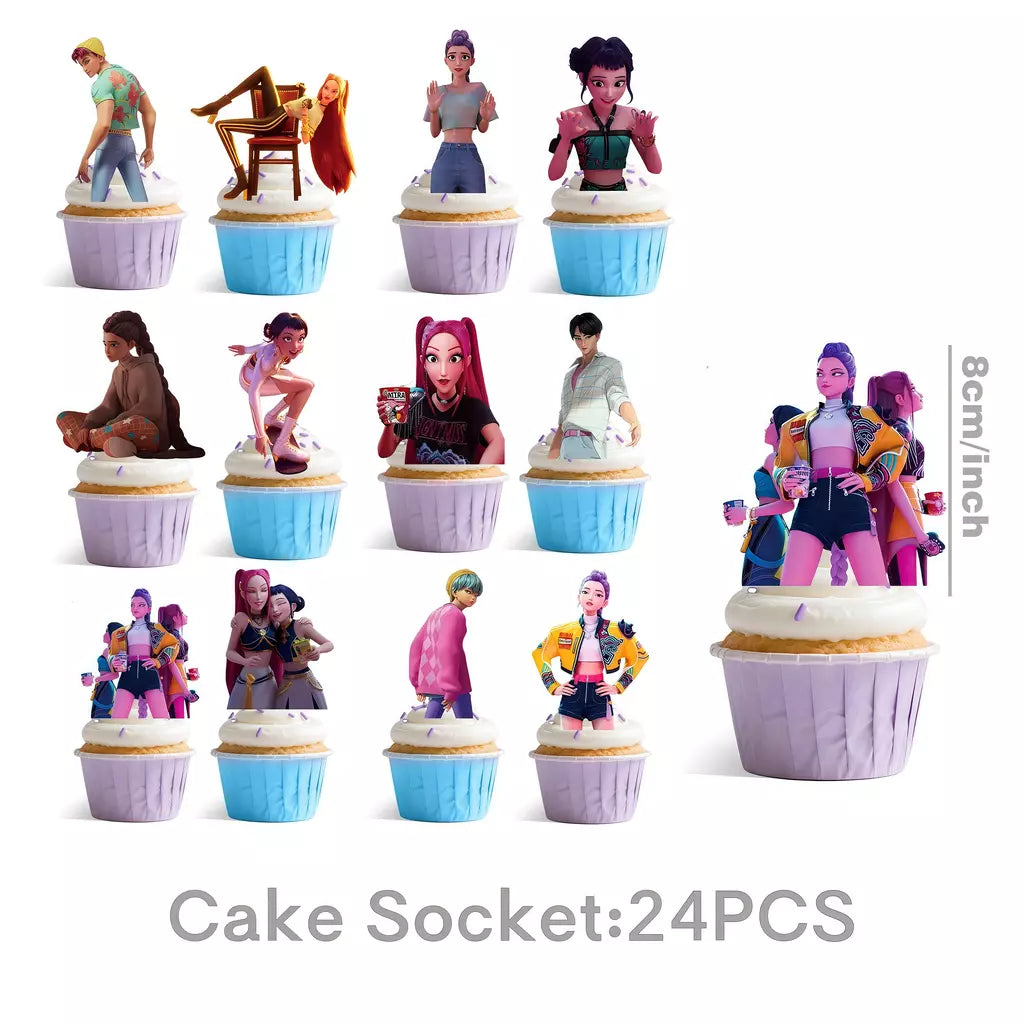 Conjunto de talheres para decoração de festa de aniversário, caçadores de demônios, copo, prato, guardanapo, banner, balão, meninas, coreano, kpop, anime, suprimentos de festa, decoração