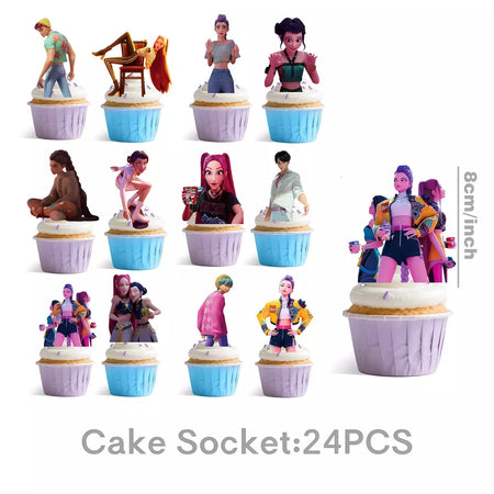Conjunto de talheres para decoração de festa de aniversário, caçadores de demônios, copo, prato, guardanapo, banner, balão, meninas, coreano, kpop, anime, suprimentos de festa, decoração
