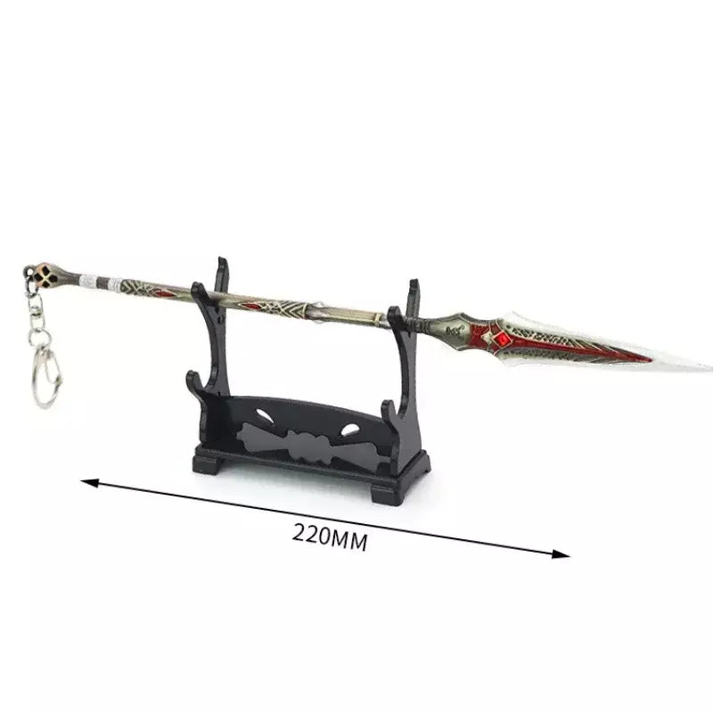 Novo 22cm deus da guerra lança arma ragnarok draupnir arma de metal samurai espada mochila chaveiro coleção festival presente brinquedo criança