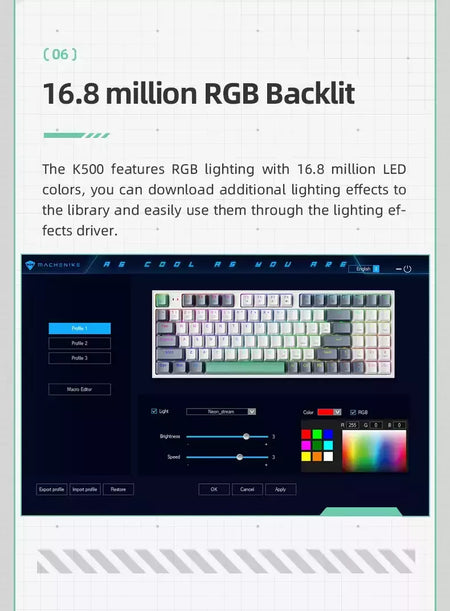 Machenike-K500 Teclado mecânico para jogos, Teclado com fio, Hot Swappable, 94 teclas, RGB Light, Mac, Windows