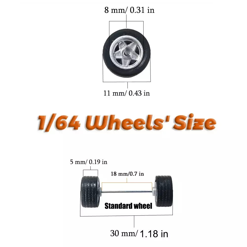 Rodas com pneus de borracha fixos, ramos falou para Toy Model Diecast carros, recusando peças para hotwheels (5 conjuntos para 5 carros), 1: 64