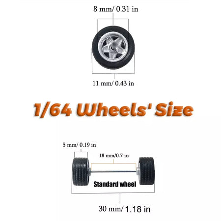 Rodas com pneus de borracha fixos, ramos falou para Toy Model Diecast carros, recusando peças para hotwheels (5 conjuntos para 5 carros), 1: 64