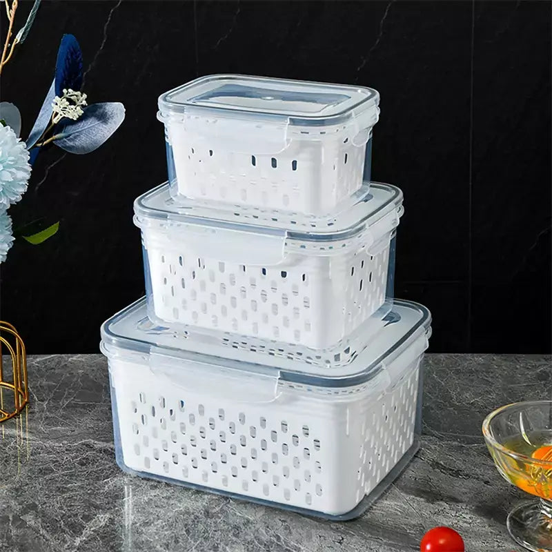Caixa de armazenamento de geladeira organizador de frutas vegetais frescos caixas de drenagem cesta recipientes de armazenamento despensa organizadores de cozinha