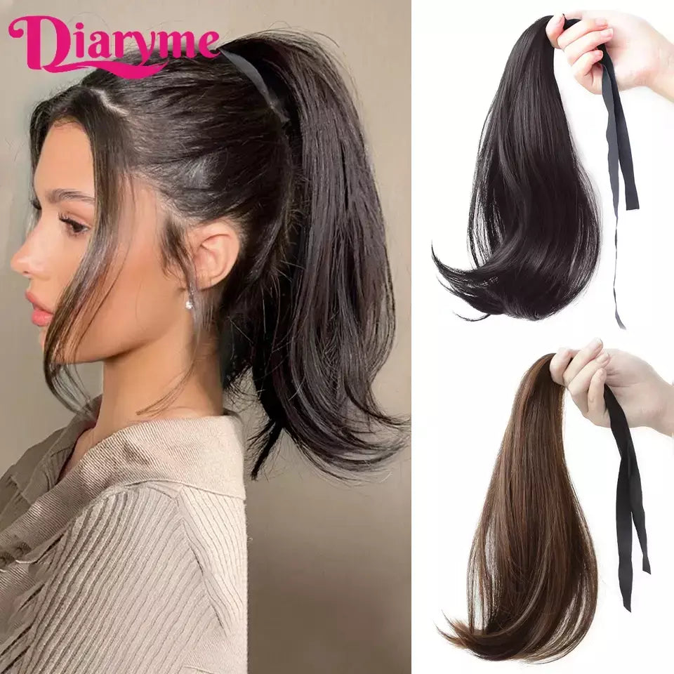Extensões sintéticas longas do cabelo do rabo de cavalo para mulheres, preto, marrom, reistan do calor, rabo de pônei, cabelo falso, grampo no hairpiece