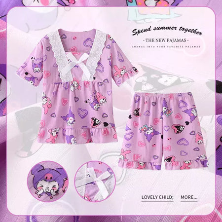 Pijama infantil para desenhos animados, roupas esportivas casuais, roupas para casa, camiseta estampada, kuromi, novo, verão