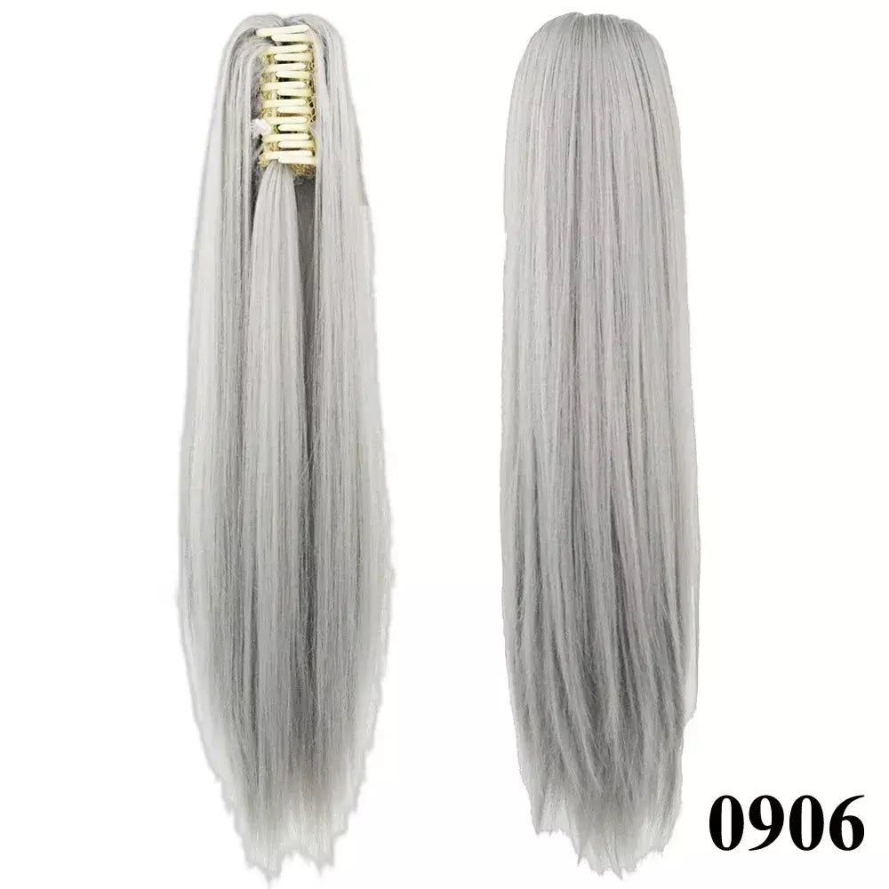 Longo reto sintético rosa ombre extensão do cabelo peruca garra rabo de cavalo pônei fada cauda falso peças de cabelo clipe na peruca