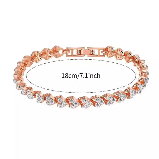 Conjunto de braceletes de coração strass feminino, relógio de pulso quartzo feminino, mostrador flor, pulseira de couro, 2 peças por conjunto