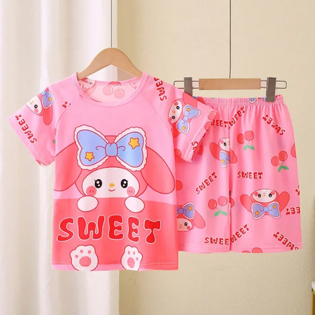 Novo verão crianças pijamas conjunto de 2 peças roupas de ar condicionado para meninos meninas bebê manga curta roupas para casa na moda