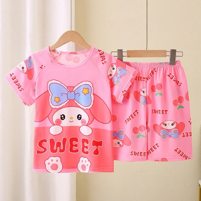 Novo verão crianças pijamas conjunto de 2 peças roupas de ar condicionado para meninos meninas bebê manga curta roupas para casa na moda