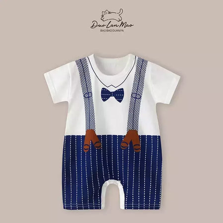 Macacão fino dos desenhos animados para bebês meninos e meninas, macacão de manga curta, macacão infantil recém-nascido, traje de verão, novo, 0-2 anos