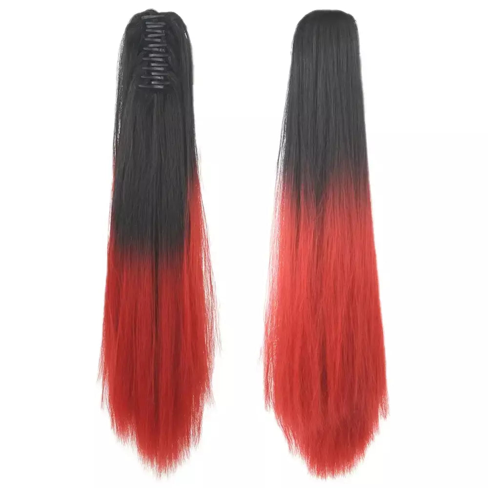 Longo reto sintético rosa ombre extensão do cabelo peruca garra rabo de cavalo pônei fada cauda falso peças de cabelo clipe na peruca