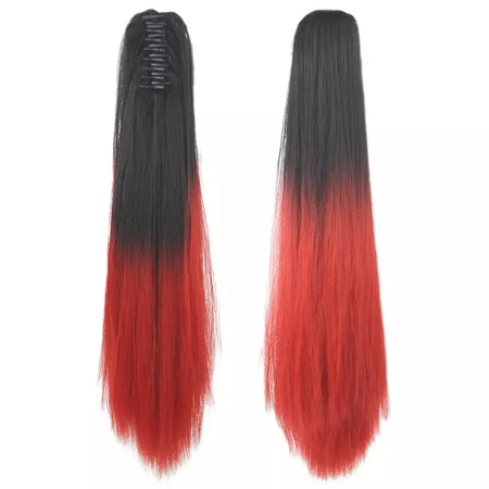 Longo reto sintético rosa ombre extensão do cabelo peruca garra rabo de cavalo pônei fada cauda falso peças de cabelo clipe na peruca