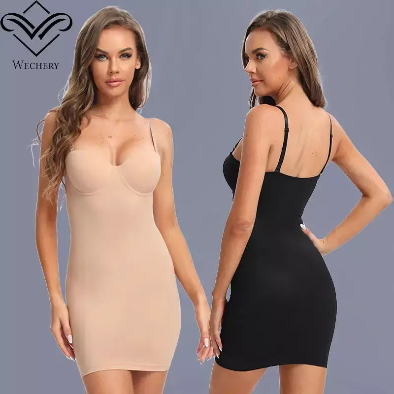 Wechery mulher roupas tubo de estiramento emagrecimento corpo shapewear controle deslizamento coxa comprimento roupa interior branco festa à noite vestidos midi