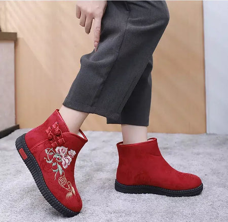 Sapatos de pano de inverno estilo étnico botas mujer sapatos femininos zapatos botas curtas quentes mulher bootie bordado algodão botas femininas