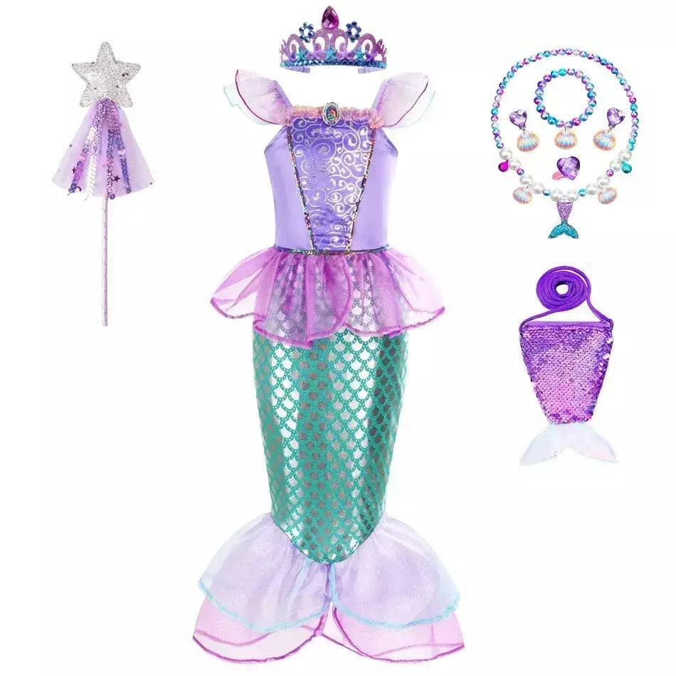 Sereia vestido de festa de aniversário verão menina sereia traje carnaval anime cosplay outfits 2-10 anos crianças fantasia disfarce vestido de baile