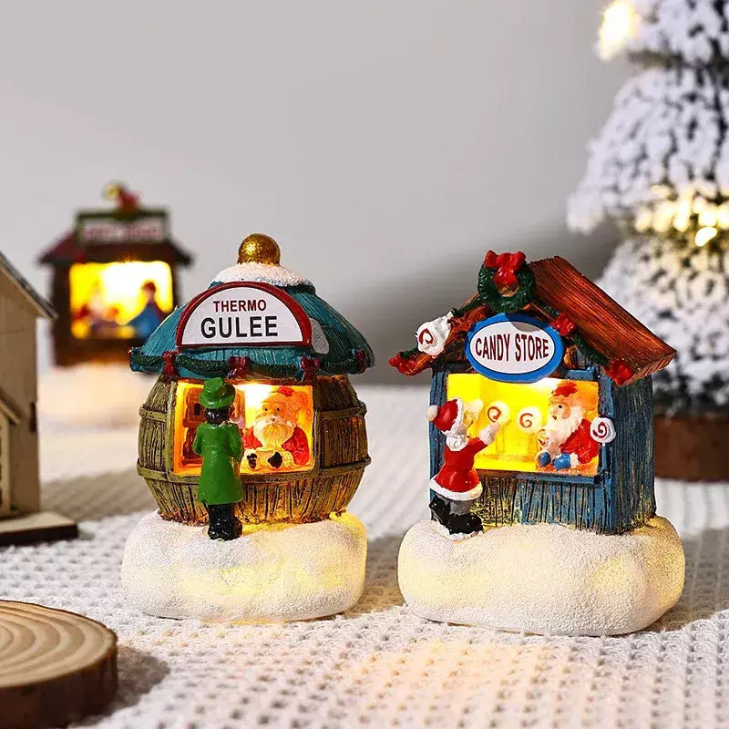 Presente de natal decoração para casa resina led micro-paisagem papai noel casa artesanato ornamento mais novo chirtmas decoração de mesa