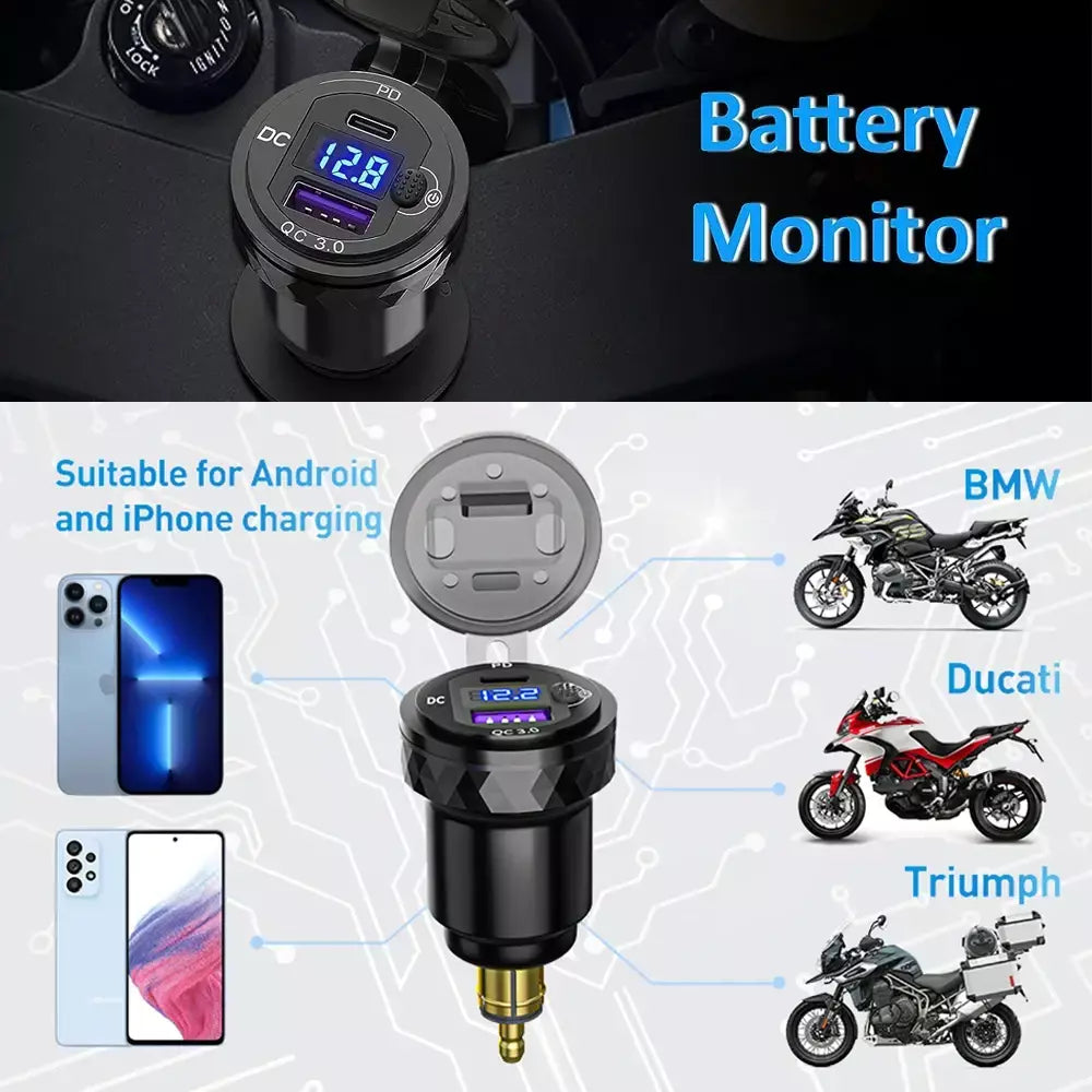 30w qc3.0 usb tipo c pd carregador rápido adaptador de alimentação hella din tomada para bmw r1250 1300gs para ducati para triumph motocicleta