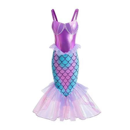 Meninas roxo-azul sereia ariel cosplay vestido de halloween vestido de festa de aniversário meninas praia vestido de férias