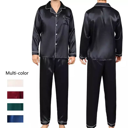 Conjunto de pijama com cardigã de manga comprida masculino, monocromático, lapela, casual, roupa de casa simples, pijamas, plus size, juventude, outono, inverno, 2 peças, conjunto