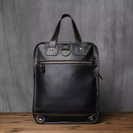 Maleta de couro retrô para homens, couro natural, bolsa vertical, bolsa de ombro casual, mochila masculina, adequada para laptop de 15 ", NZPJ