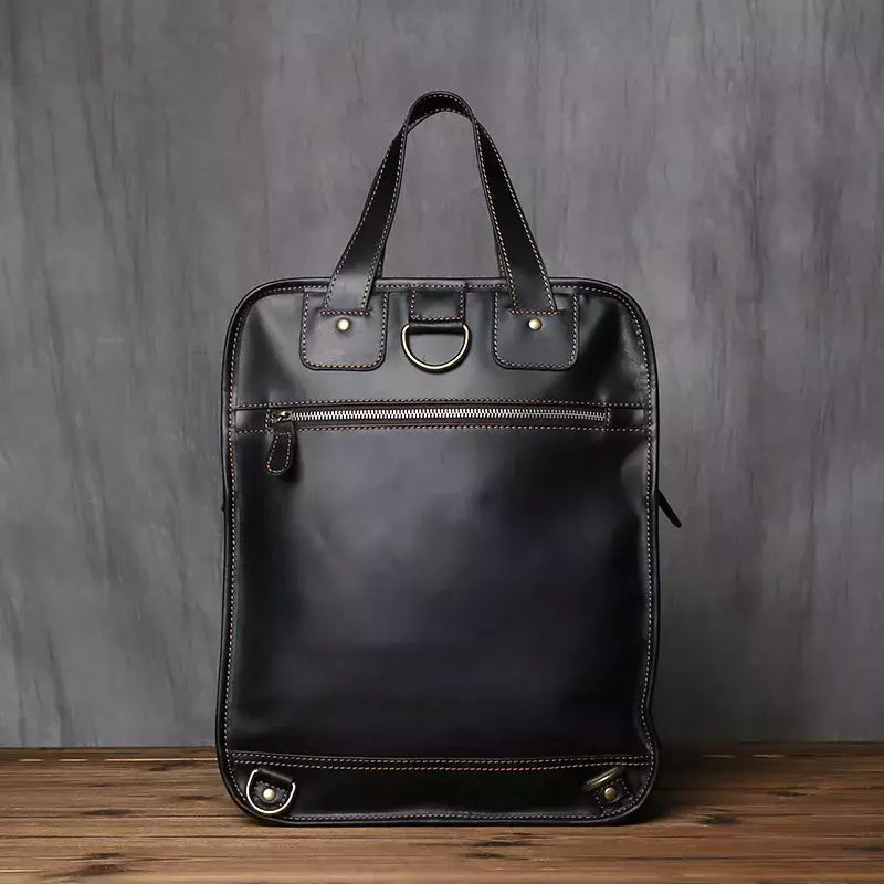 Maleta de couro retrô para homens, couro natural, bolsa vertical, bolsa de ombro casual, mochila masculina, adequada para laptop de 15 ", NZPJ