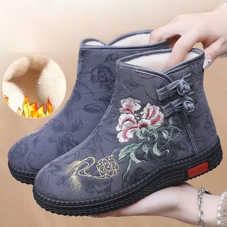 Sapatos de pano de inverno estilo étnico botas mujer sapatos femininos zapatos botas curtas quentes mulher bootie bordado algodão botas femininas