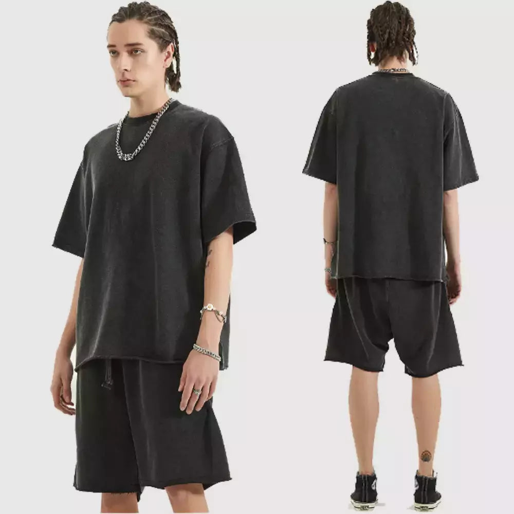 Lobos escuros Vintage lavados camisetas para homens, musculação em ginástica, roupas masculinas extragrandes, fitness no verão, treino