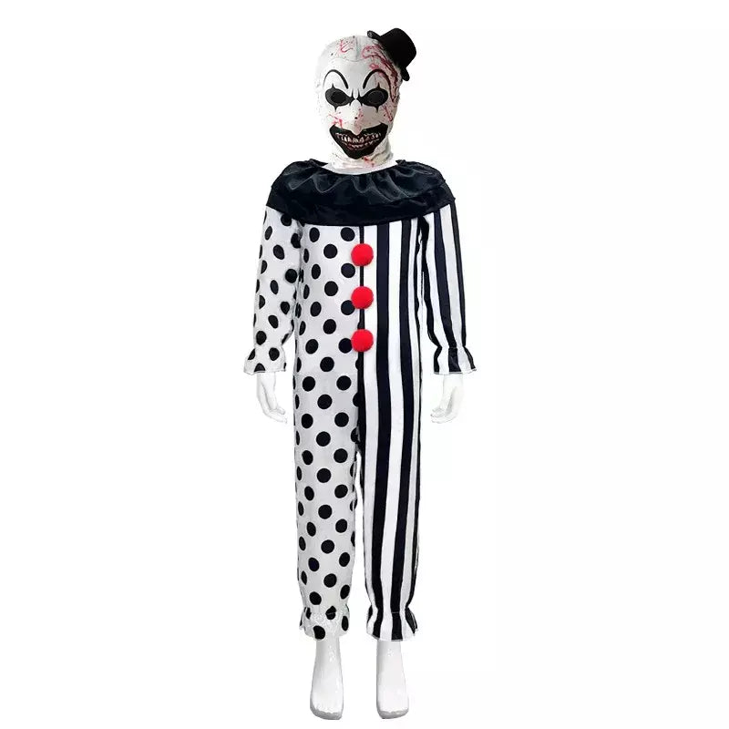 Crianças meninos meninas terrifier 3 cosplay coringa traje com máscara chapéu macacão halloween palhaço vestido criança bodysuit roupas de carnaval
