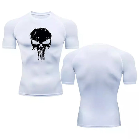 Camiseta masculina de compressão manga curta, blusa de mma, camiseta de caveira, blusa respirável para musculação, preta, verão
