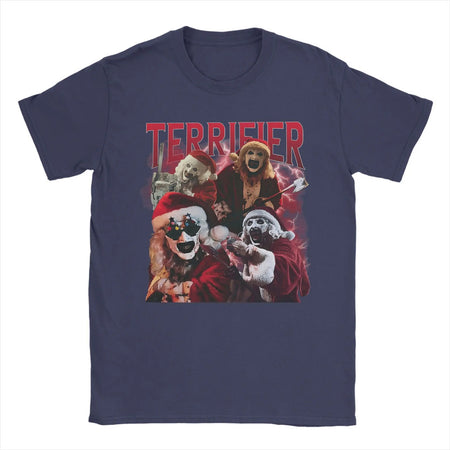 Arte engraçada os palhaços terrifier natal camiseta masculina em torno do pescoço puro algodão t camisas de manga curta camiseta impressa topos