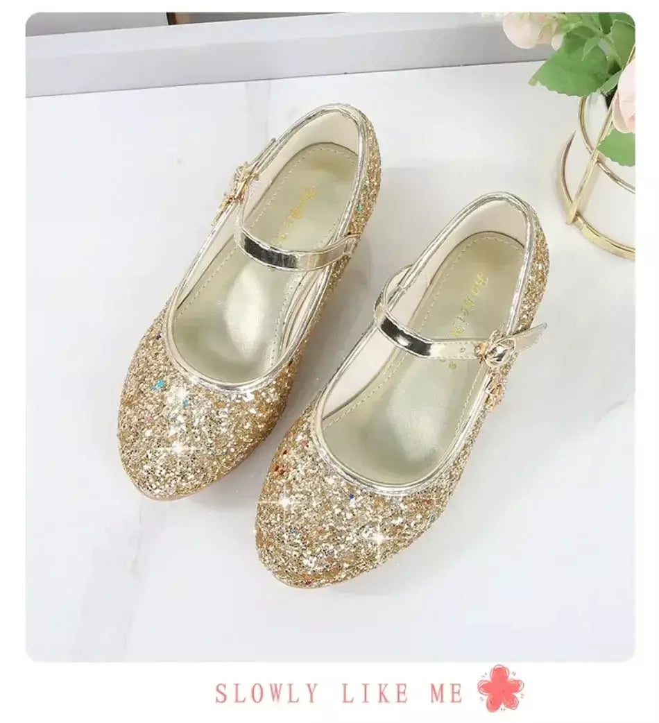 Meninas sapatos crianças salto alto glitter sandálias de cristal moda fivela crianças princesa sapato dança estudante desempenho sapatos de couro
