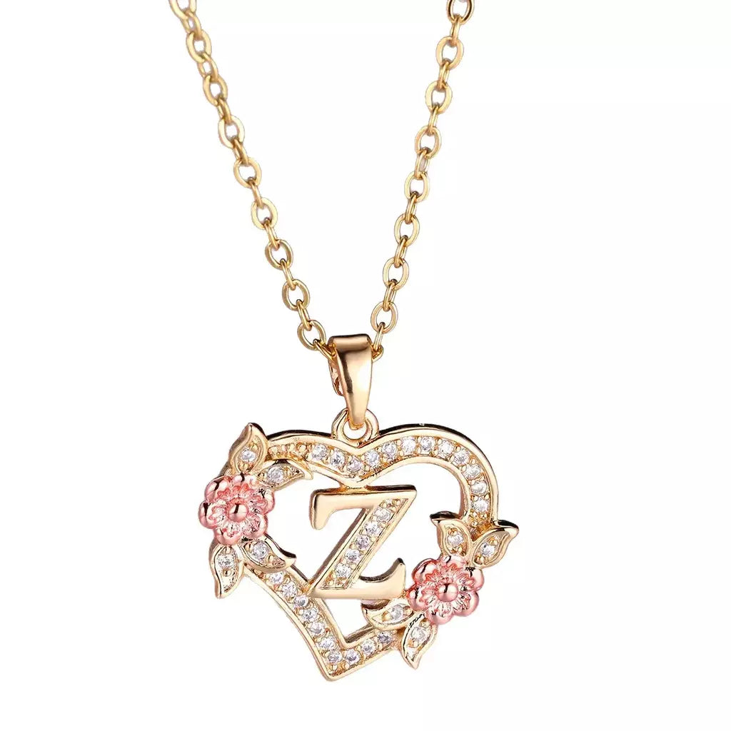 Venda quente oco amor flor 26 letras em inglês pingente de diamante senhora colar pingente personalizado moda clavícula corrente