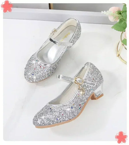 Meninas sapatos crianças salto alto glitter sandálias de cristal moda fivela crianças princesa sapato dança estudante desempenho sapatos de couro