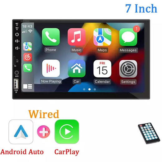 Carro Multimedia Player com Android Auto Carplay, HD Touch Screen, FM, Entrada AUX, Bluetooth, MirrorLink, Autoradio, 1 Din, 7 em