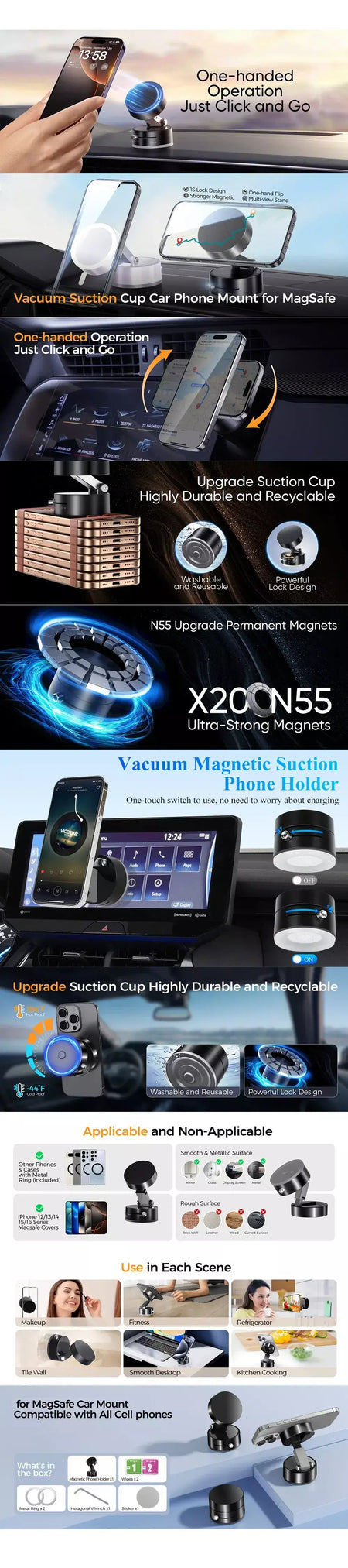 Suporte de telefone ultra magnético dobrável, suporte de telefone para painel de carro, rotação de 360 graus, ventosa a vácuo, suporte gps