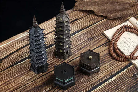 Queimador de incenso de liga chinesa, decoração tradicional cultural para casa, arquitetura, nove histórias, torre wenchang, sala de estar, escritório, ornamentos