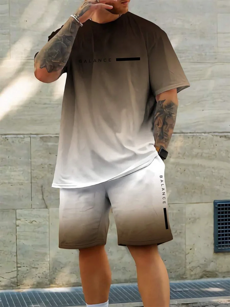 Camiseta de praia havaiana masculina, conjunto de 2 peças, manga curta, estampa palmeira, decote em O, moda exterior, casual, verão
