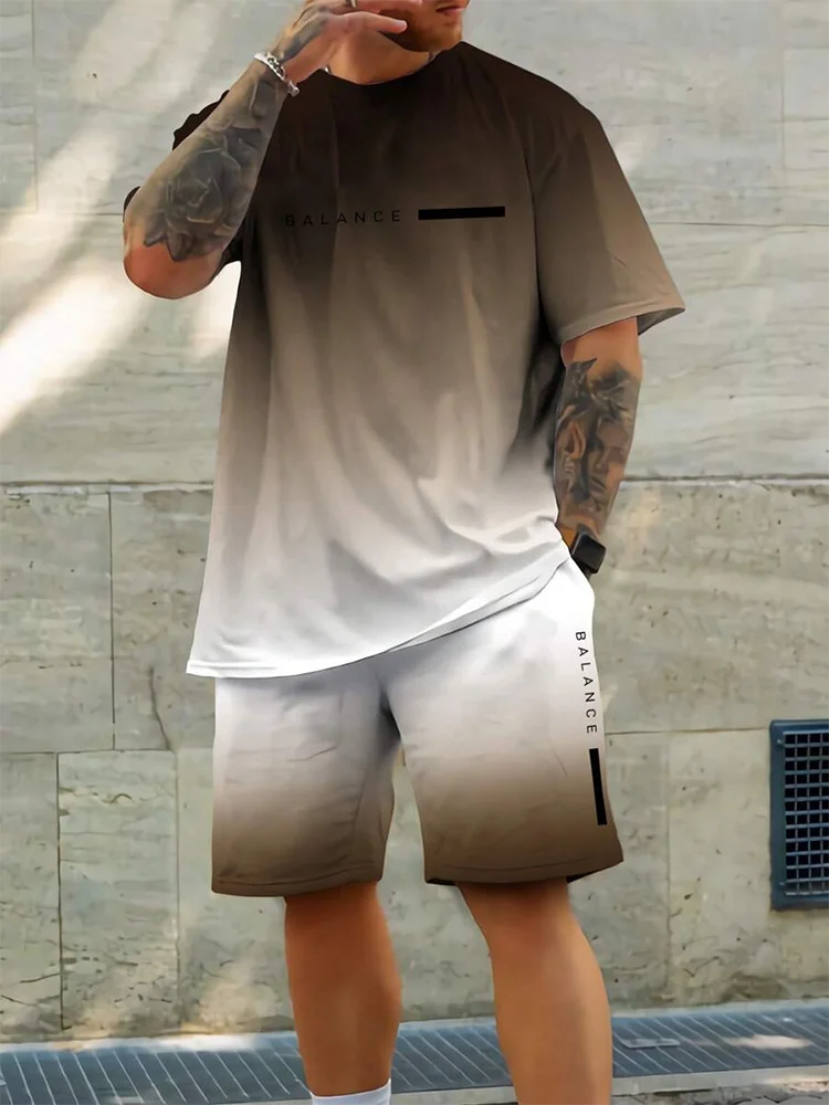 Camiseta de praia havaiana masculina, conjunto de 2 peças, manga curta, estampa palmeira, decote em O, moda exterior, casual, verão