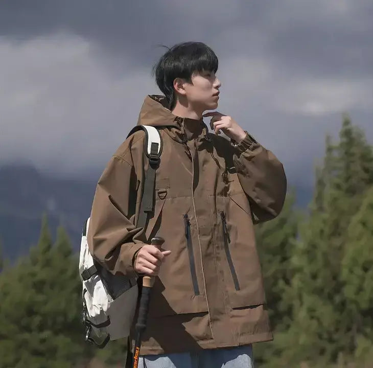 Jaqueta masculina vintage à prova de vento, jaqueta ao ar livre estilo montanha americana funcional casaco de trabalho primavera japão retrô streetwear