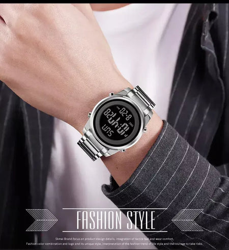Skmei relógio de pulso masculino luxuoso, à prova d'água, aço inoxidável, eletrônico, esportivo, digital, 1611