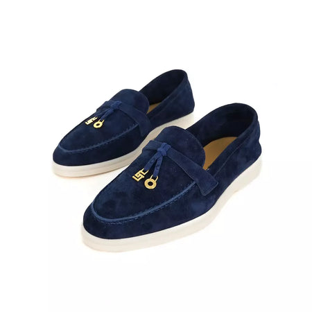 Sapatos de mula de camurça antiderrapante para mulheres, sapatos para dirigir, pingente de metal, marca de luxo, moda casual confortável, Le Fu