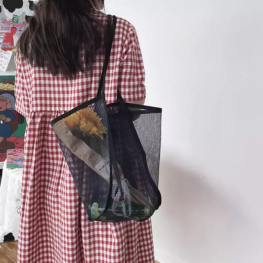 Bolsa de malha de grande capacidade feminina, pacote viagem praia, bolsa de ombro única, bolsa feminina, design Hollow Out, moda